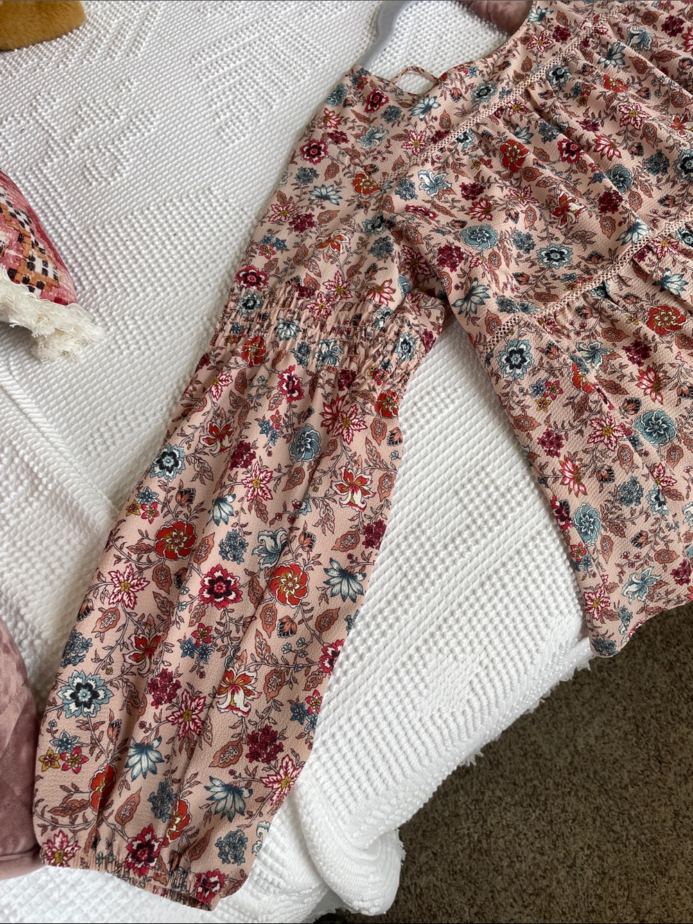 Knox Rose Pink Floral Peasant Blouse with Blue and Pink Accents - Picture 3 of 7
